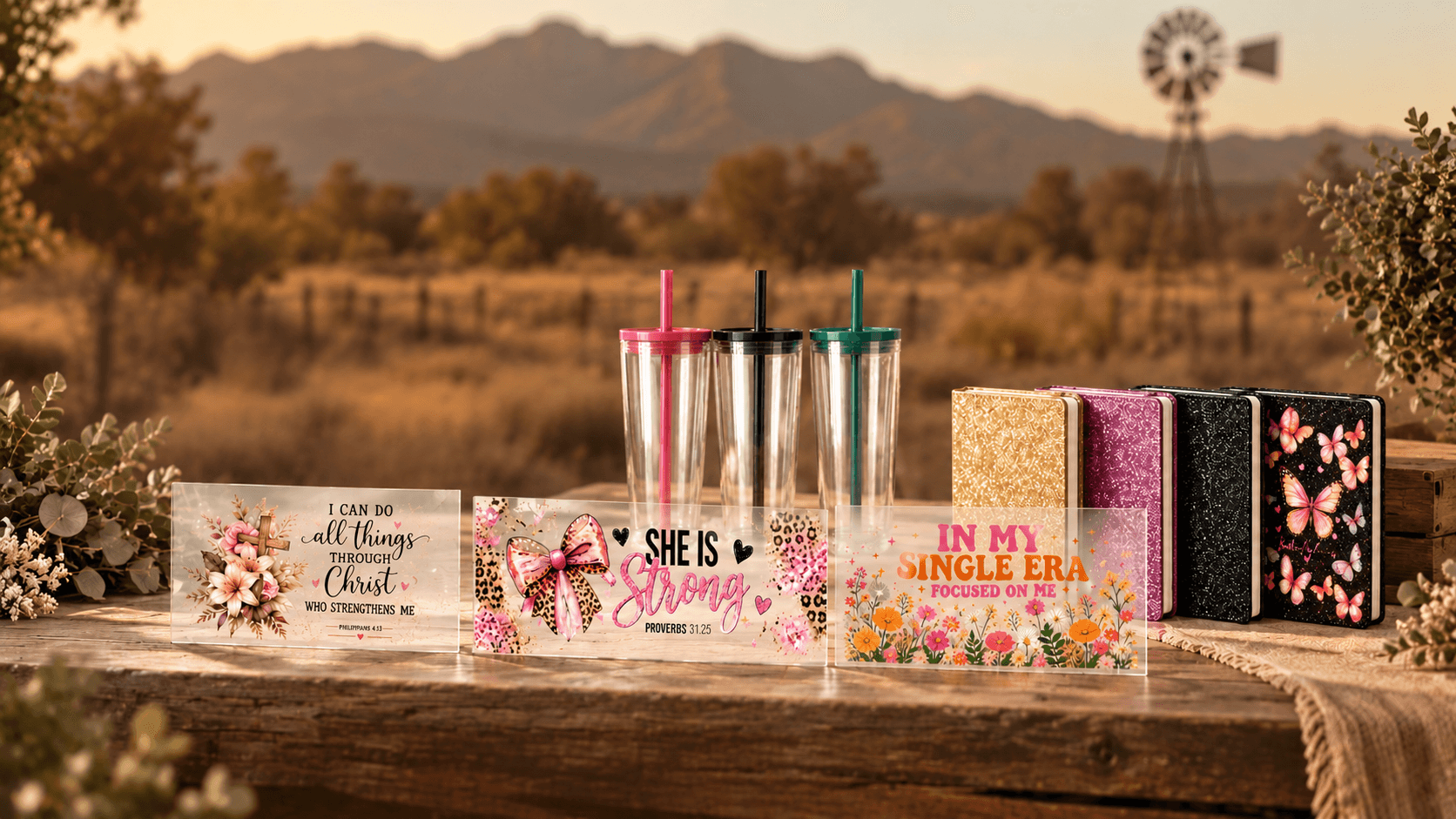 Dustandridge Artisan Tumblers, UV DTF Wraps and Shimmer Notebooks